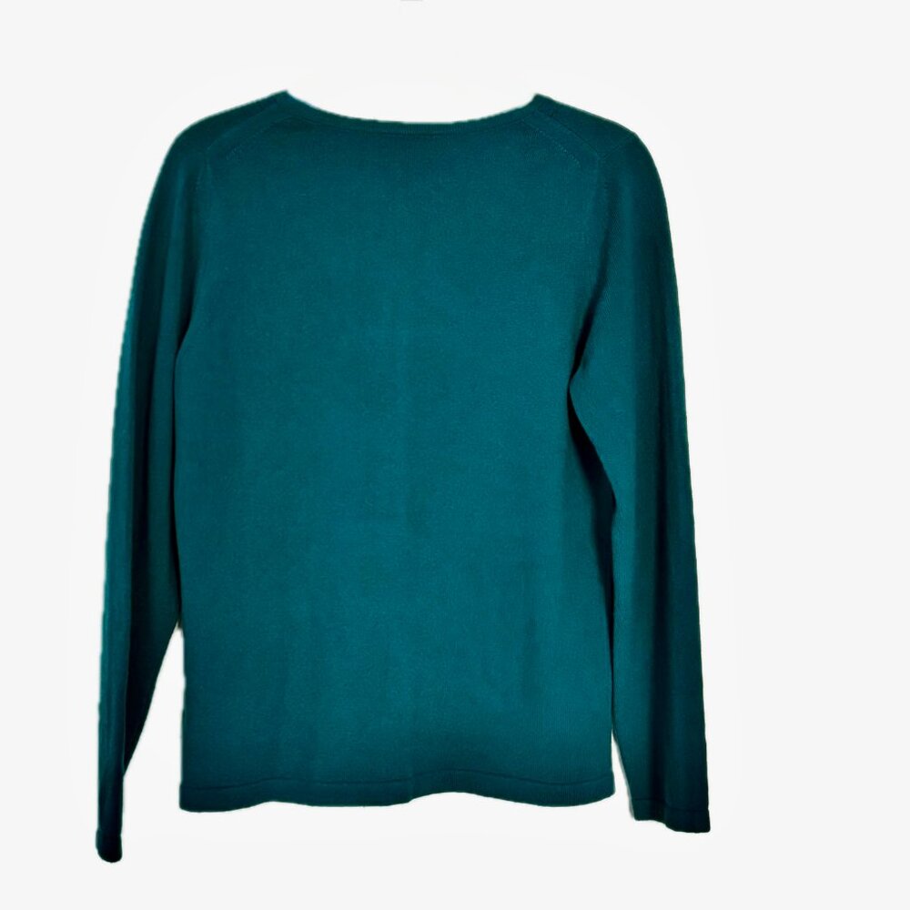 Pure Collection Cashmere Button Cardigan Sweater Crew Neck Teal Sz 8/10 - Picture 5 of 8